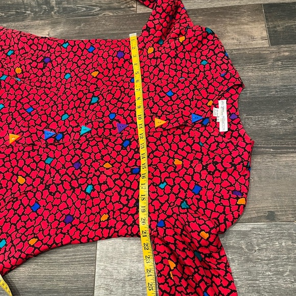 Vintage Anne Crimmins for UMI Collections Triangles Buttons Red Silk Dress Sz 14 - Picture 11 of 12